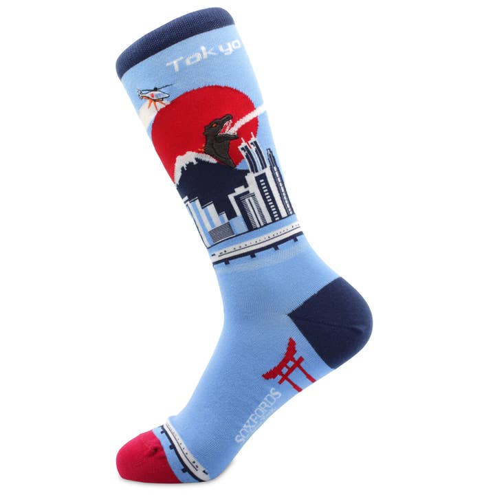 Pima-Socken für Herren mit Tokio-City-Thema „Tokyo Monster“ für den Großhandel von Soxfords
