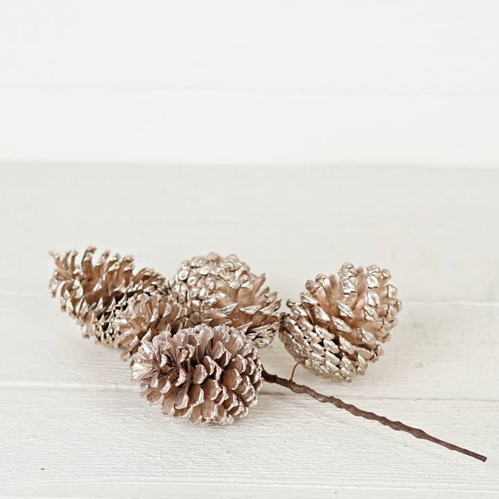 Holiday Depot Inc. - Wholesale Christmas Decoration - 570131- 14.5inL Champagne Glitter Pinecone Spray-1