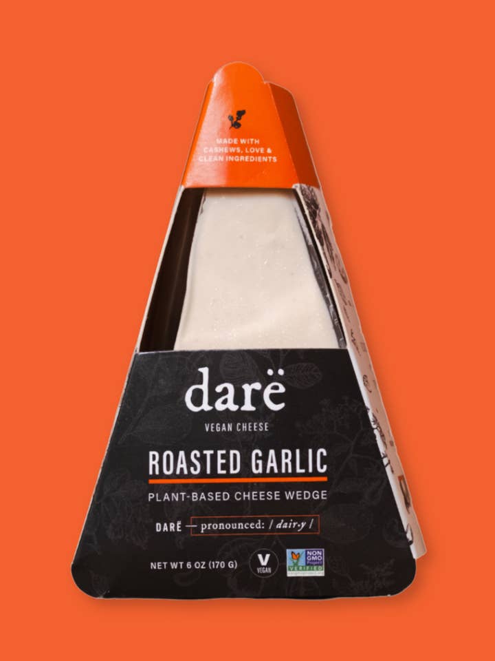 Roasted Garlic Plant-Based Cheese Wedge for wholesale by Darë Vegan Cheese