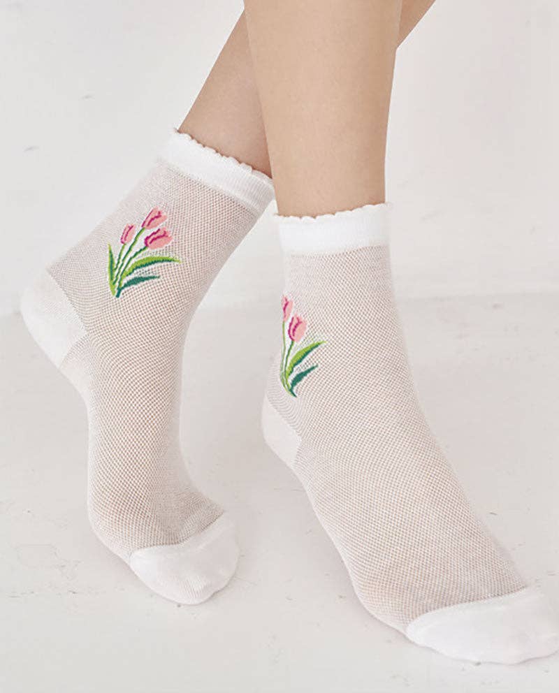 7DAYSSOCKS - Vente Chaussettes – femme - Chaussettes de jour romantiques en maille Crew pour femmes10