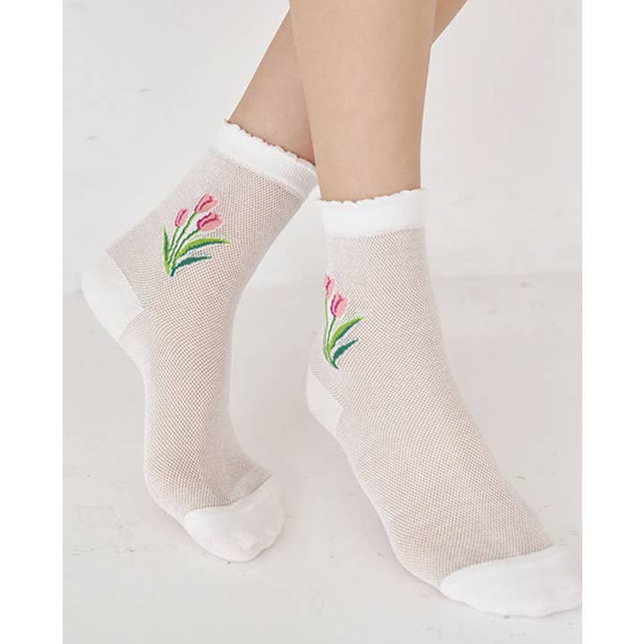7DAYSSOCKS - Vente Chaussettes – femme - Chaussettes de jour romantiques en maille Crew pour femmes10
