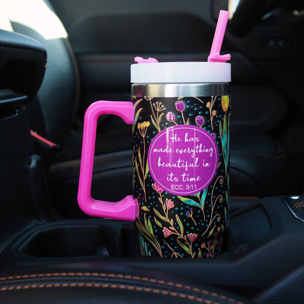 Black Kerusso 30 oz Stainless Steel Mug With Straw Everything Beautiful for wholesale on Faire2
