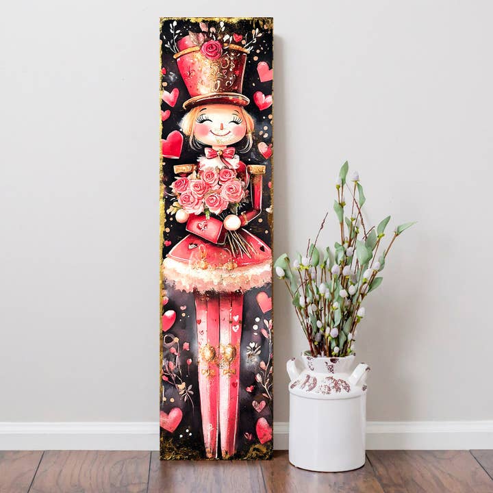 TX USA Corporation - Wholesale Outdoor Sign - Valentine’s Day Girl Nutcracker Porch Sign | Front Porch Plaque | Entryway Decor | UV Print | 3 Sizes