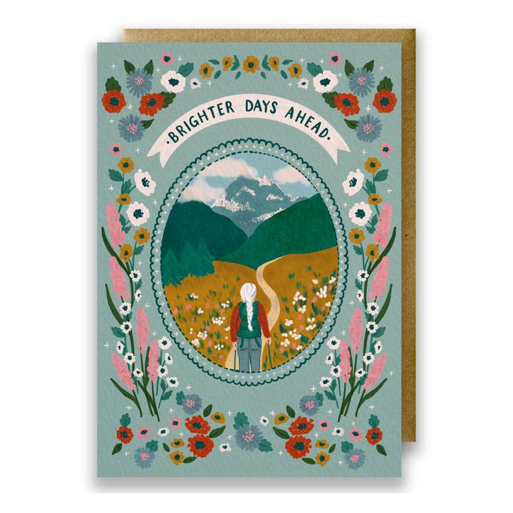 Woman Hiking Thinking Of You Card - Brighter Days Ahead for wholesale by Jessie Maeve Studio