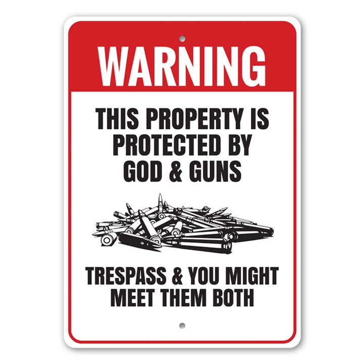 Señal de advertencia de propiedad protegida por Dios y armas para venta al por mayor de Lizton Sign Shop, Inc