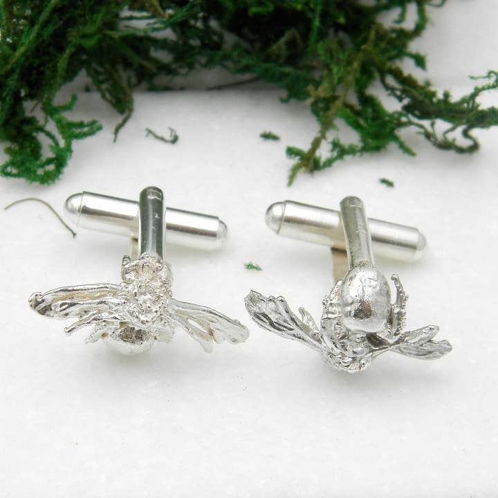 Mother Nature Jewelry – wholesale Cufflinks – Bee cufflinks,Silver Cuff links, Suit Accessories
