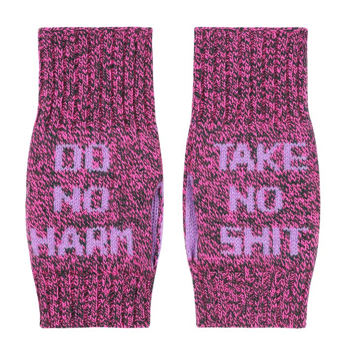 Do No Harm Take No Shit Wrist Warmers in Anemone for wholesale by Black & Beech