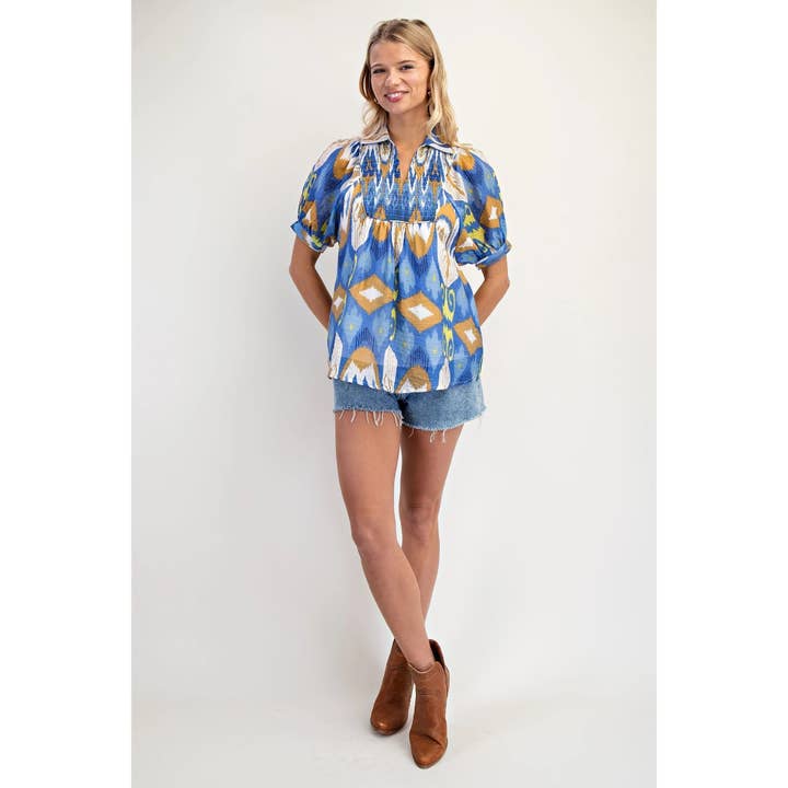 STYLE USA - Wholesale Tunic - Women's - Print Smocked Yoke Top