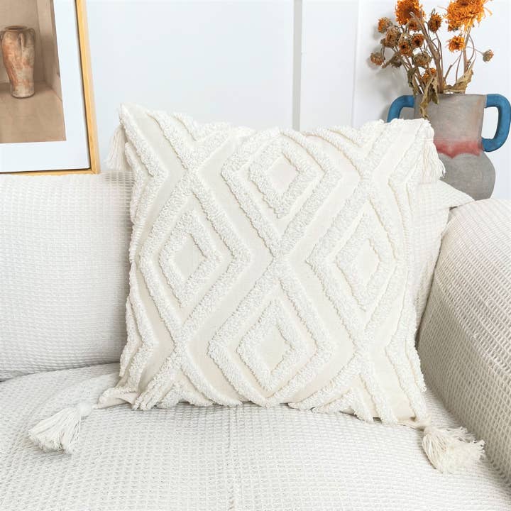 RKAAS HOME – wholesale Throw pillow cover – Pure Cotton Custom Boho Tassel Style Tufted Cushion Covers Home Decoration - Design 9 & 101
