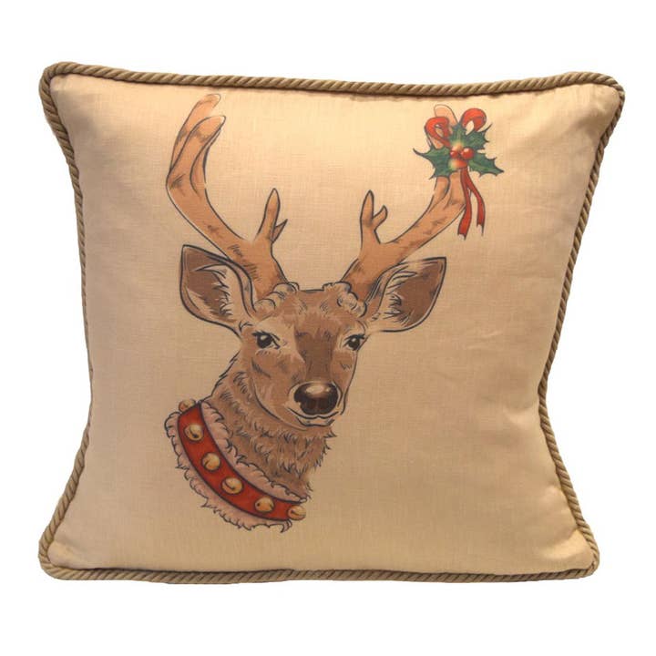 Semester/Renar med Holly on Antlers Linnekudde för wholesale av Ox Bow Decor
