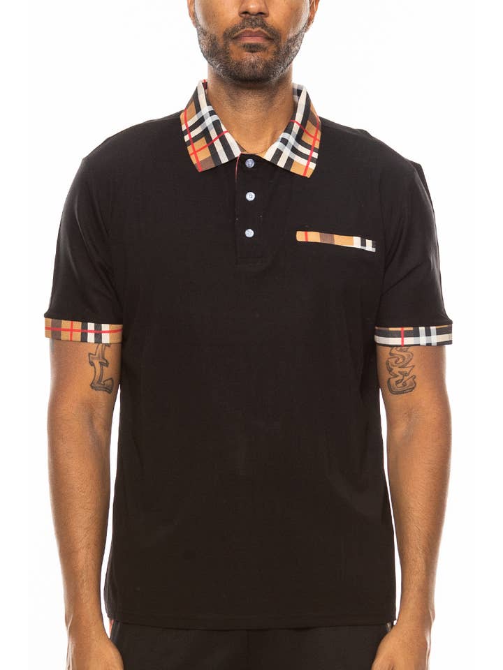 WEIV - Wholesale Polo - Men's - Checkered Plaid Collar Short Sleeve Polo Shirt