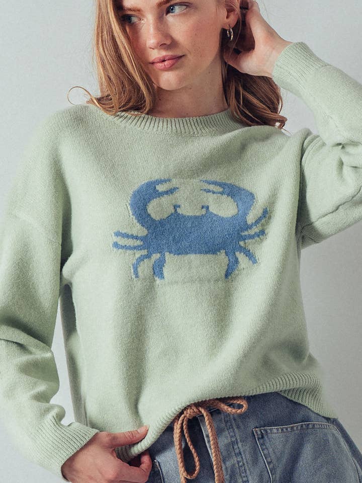 Crab Graphic Relaxed Knit Sweater for wholesale by Urban Daizy