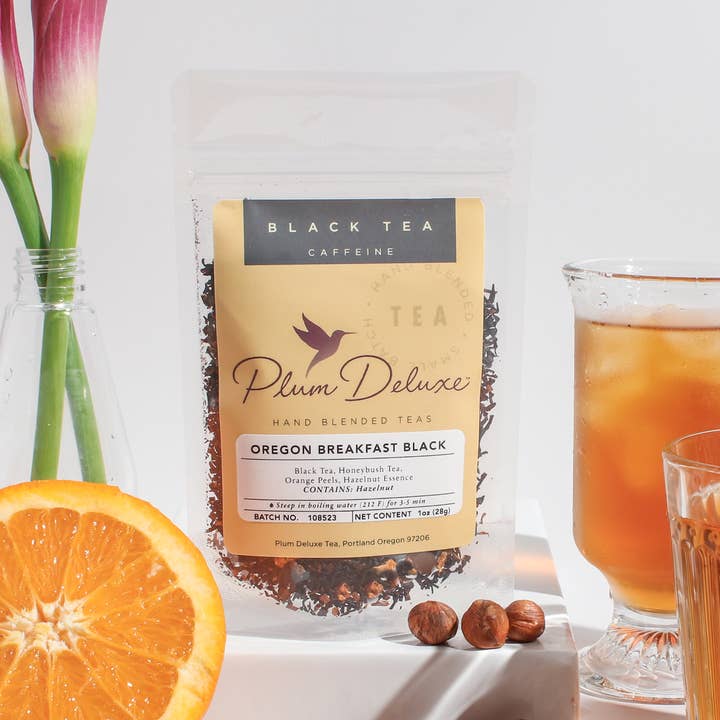 Thé noir en vrac à la noisette et à l'orange de l'Oregon Breakfast pour la vente par Plum Deluxe Tea