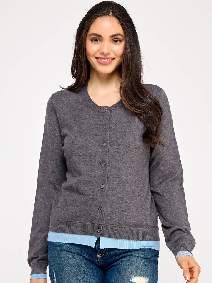 RJ-10316-6 LÅNGÄRMAD FIGURSYDD KOFTA-GRÅ-BLÅ för wholesale av Ellison