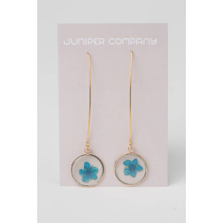 Juniper Company - Wholesale Dangle Earrings - Real Pressed Flower Earrings, Blue Long