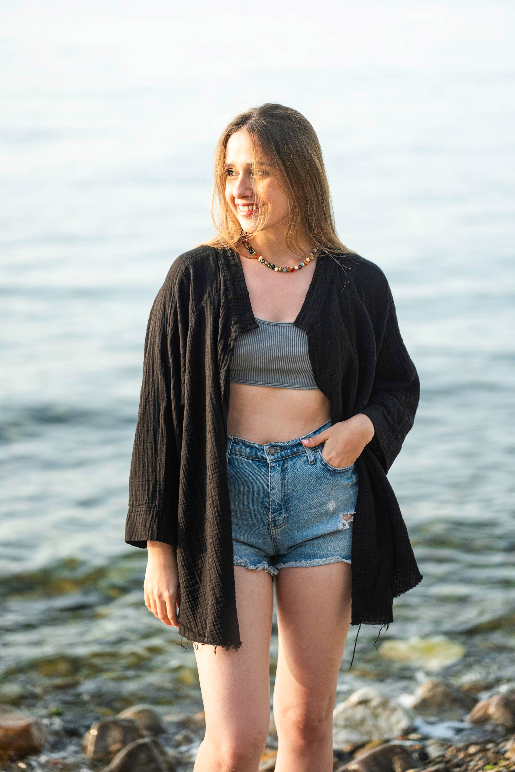 Moa – wholesale Kimono – Women's – Black Evil Eye Muslin Kimono Robe / Poncho 3