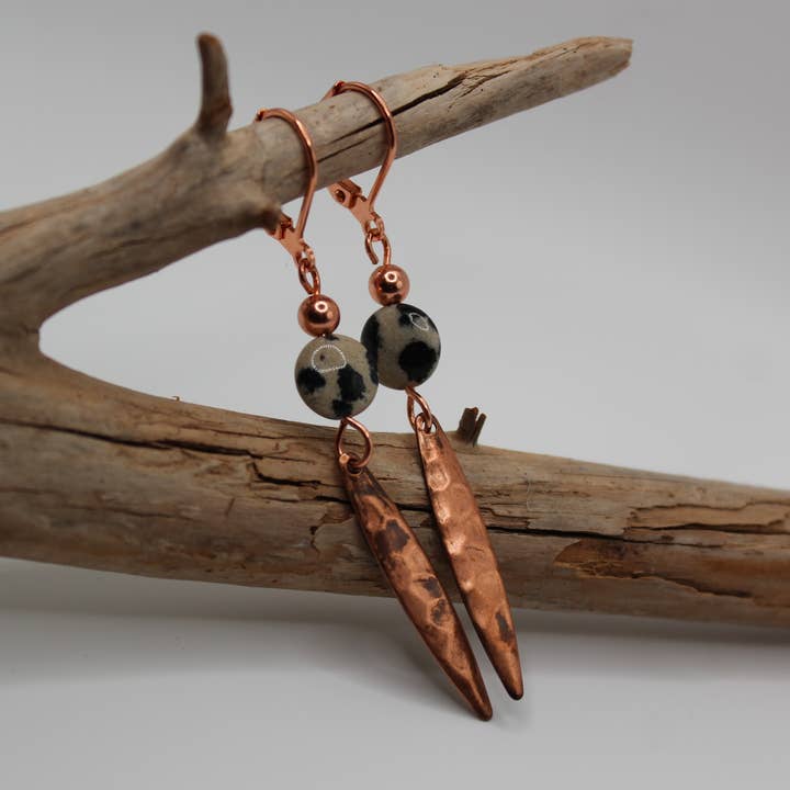 Dalmatian Jasper and Copper Earrings for wholesale by Harper House Studio