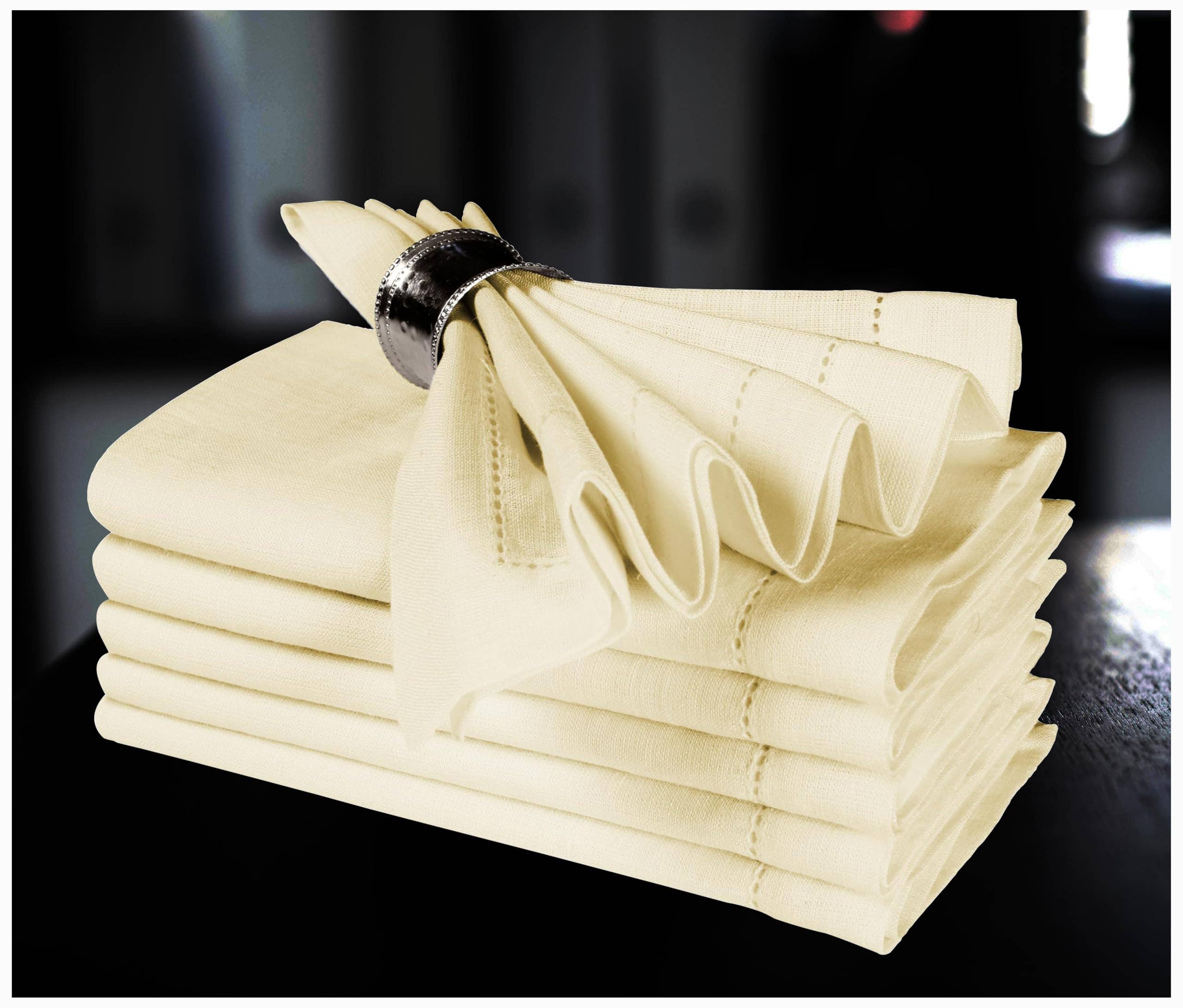 100% Linen Hemstitched Napkins - Set of 4, 18x18", off white for wholesale on Faire0