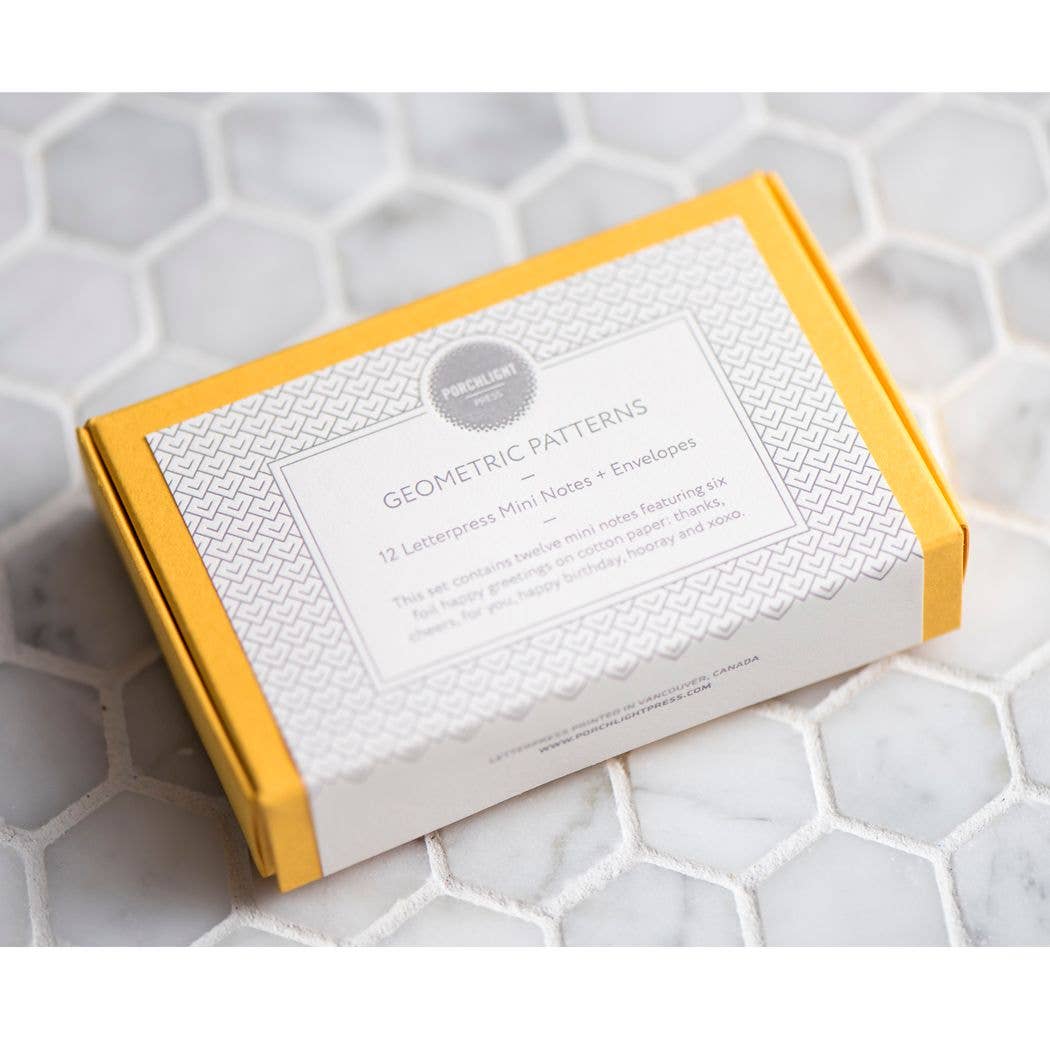Porchlight Press Letterpress – wholesale Kontorsmateriel/Notecard Set – Geometrisk Mini Note - Box Set om 129