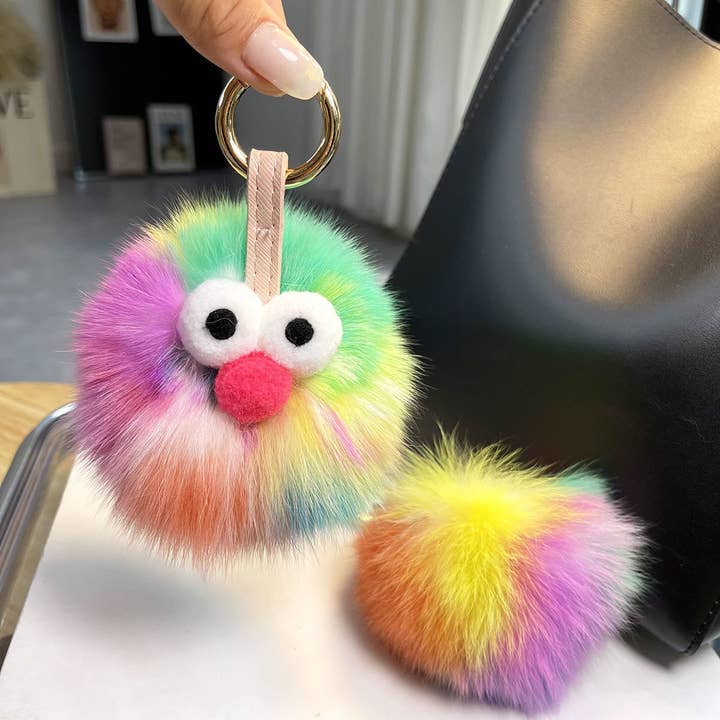 Multicolour Real Fox Hairball Cartoon Figure Hanging Accessory for wholesale on Faire