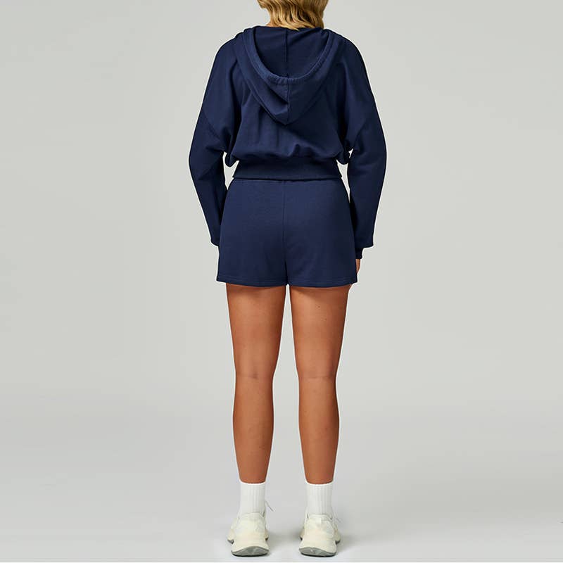 WONDERXFANS – wholesale Lounge set – Women's – full zipper Sweatshirt + drawstring shorts 2 pieces set9