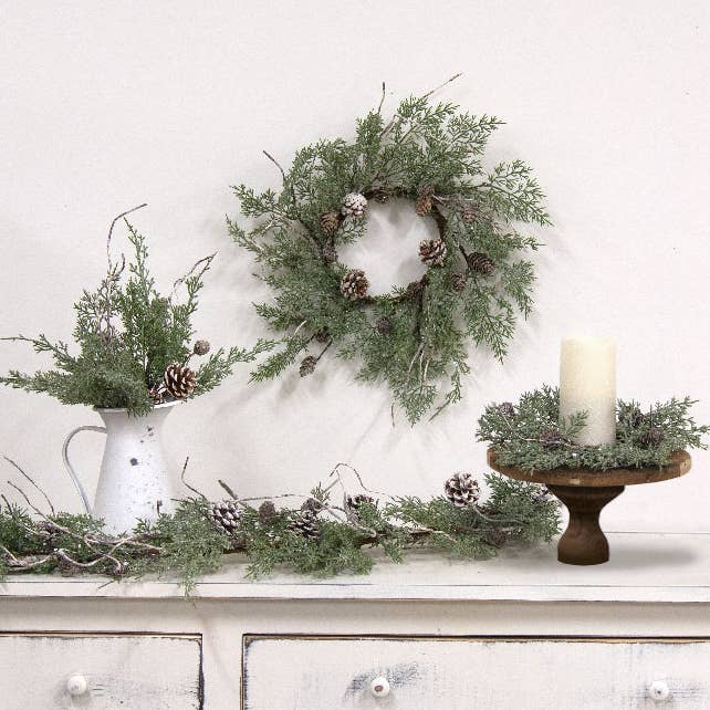 Saybrook Lane – wholesale Wreath – Durham Cedar, Birch Pinecone Candle Ring, 6.5"3