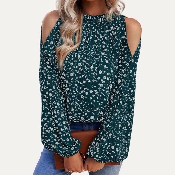 The Moment Collection - Wholesale Blouse - Women's - Sweetness Floral Print Cold-Shoulder Long Sleeve Top6
