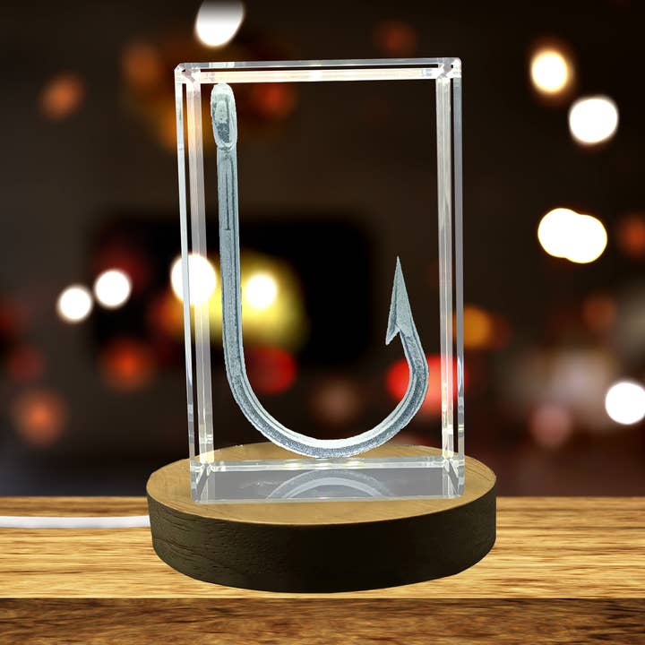 Unique 3D Engraved Crystal Fishing Hook for Anglers for wholesale by AB Crystal Collection