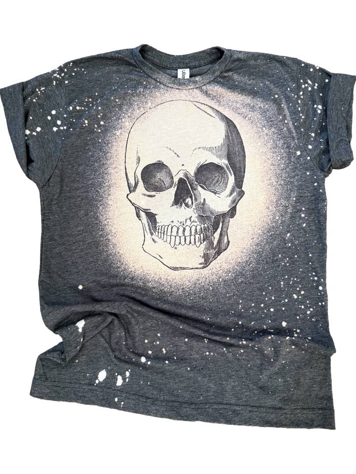 Skull Sketch Halloween Bleached Tee for wholesale by Pick Your Poison Tees LLC (Formerly Wandering Owl Designs)