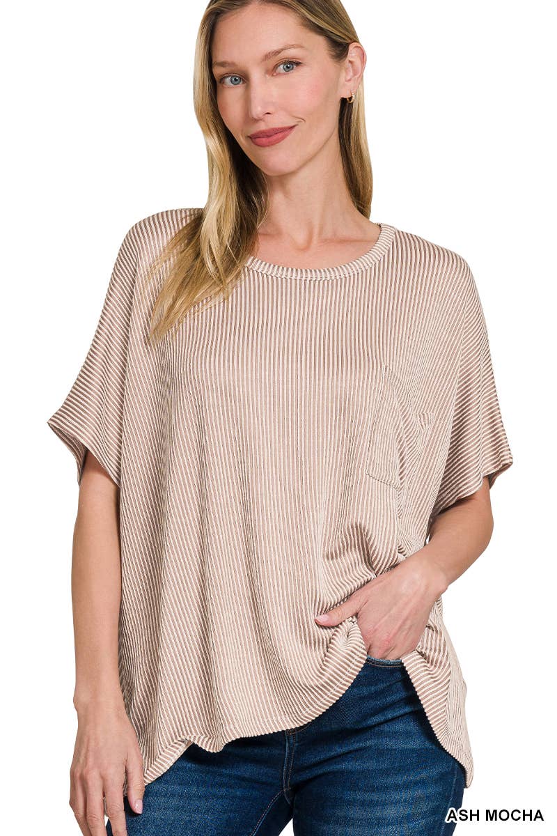 42POPS – wholesale Stickad topp - Dam – .SI-27212 Ribbad Oversized Kortärmad Topp13