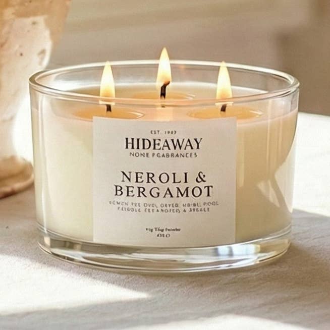 Neroli & Bergamot Luxury 3-Wick Candle for wholesale by Hideaway Home Fragrances