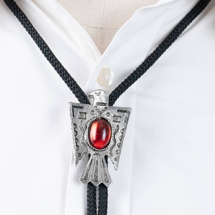 Bolo Tie Thunderbird con piedra roja para venta al por mayor de HHH Designs