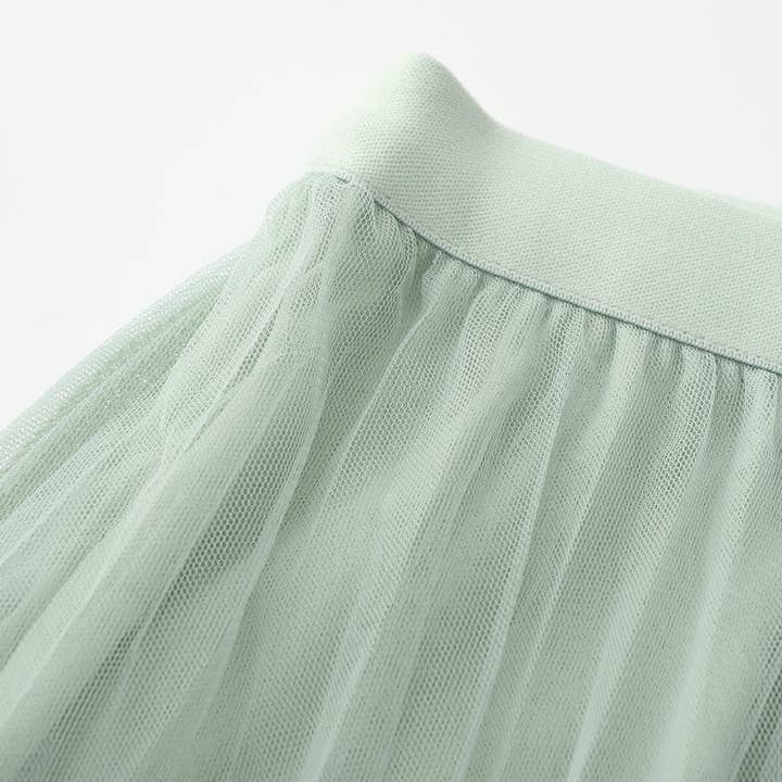 sage Fairy pleating mesh Skirt with vary size Pearls at hem (Sage) for wholesale on Faire