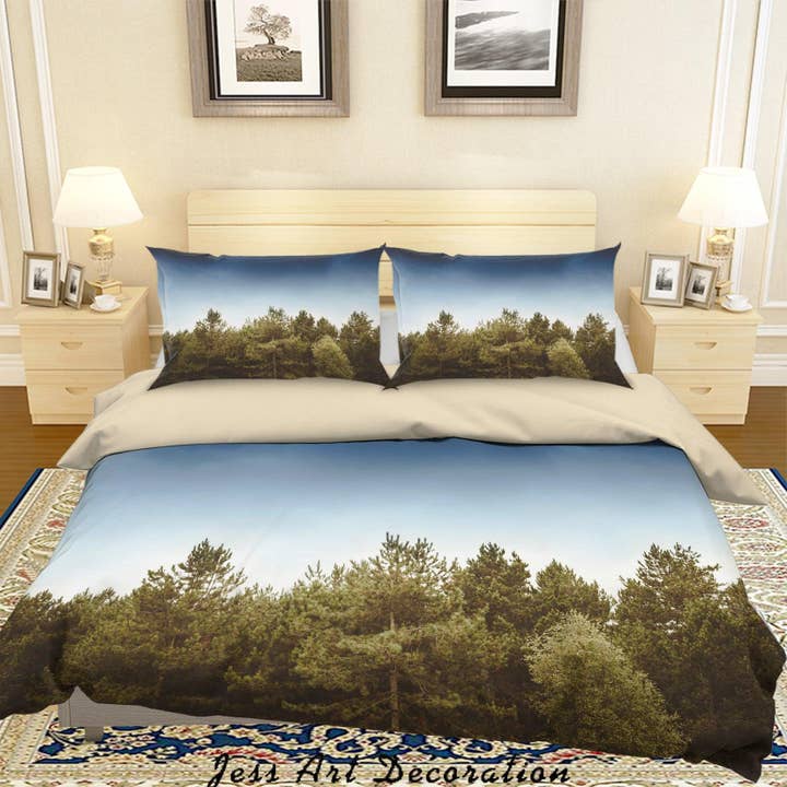 3D Blau Himmel Grün Wald Bettbezug-Set Bettwäsche-Set Bettdeckenbezug Kissenbezüge A107 LQH für den Großhandel von Jess Art Decoration
