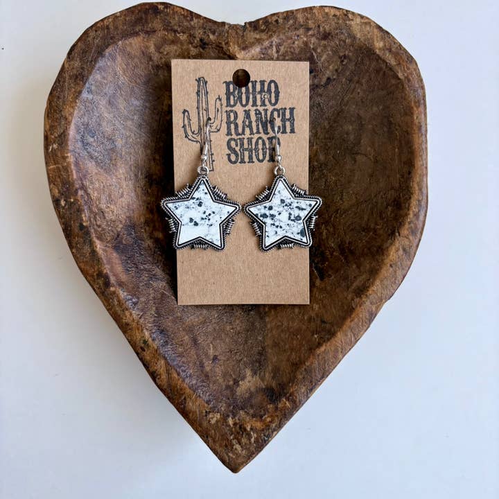Boho Ranch Shop - Wholesale Dangle Earrings - Western Marble Stone Star Dangle Earrings1