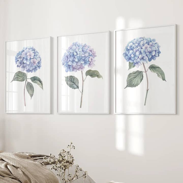Art Lane - Wholesale Gallery Wall Set - Light Blue Hydrangea Flower Wall Art Poster Set4
