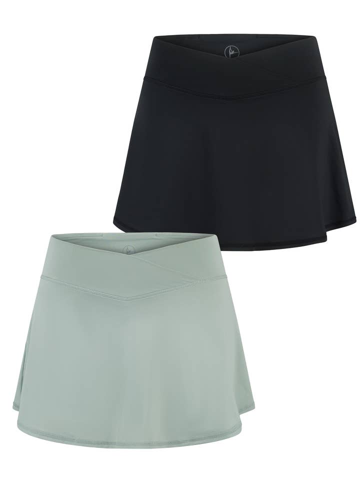 Confezione da 2 pezzi - Gonna da tennis per ragazze con cintura incrociata (Skort) per la vendita all'ingrosso da parte di 90 Degree by Reflex & Yogalicious