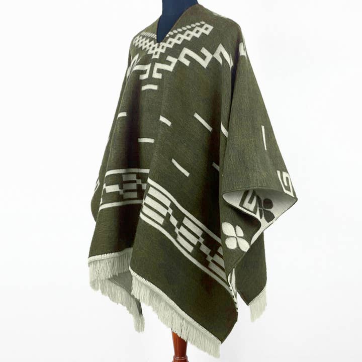 ECUALAMA - Wholesale Poncho - Unisex - Clint Eastwood Poncho cowboy Serape replica handmade of Alpaca wool Unisex - olive green