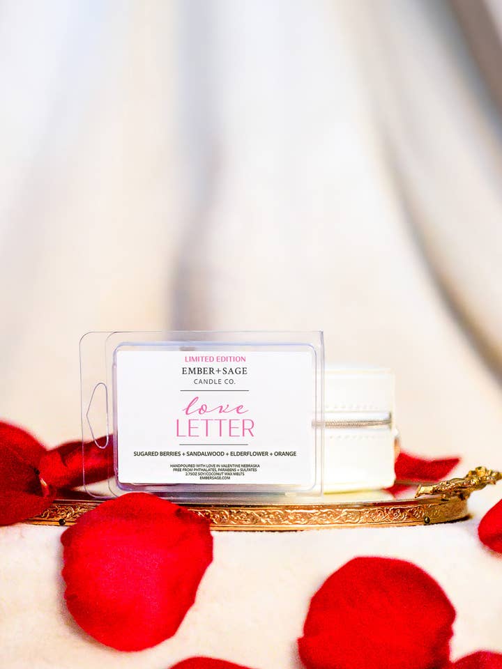 *Limited* Love Letter Hand-Poured Soy Coconut Wax Melt for wholesale by Ember + Sage Candle Co