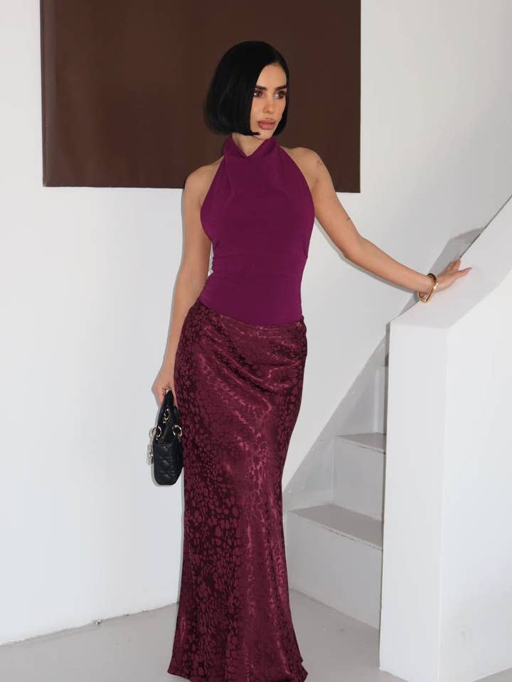 Velvet Aura Maxi Skirt Fitted Satin Texture 1283 for wholesale by Standpoint Top