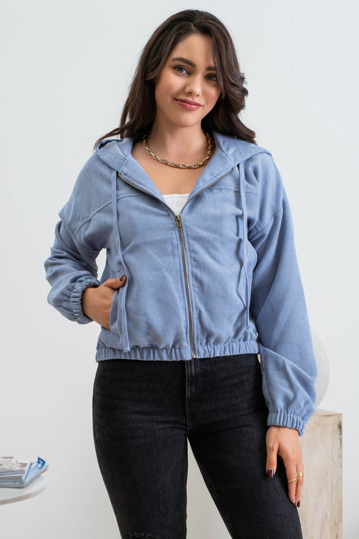 Blu Pepper – Blusão - Mulher por atacado – CASACO DE VELUDO COM ZÍPER5