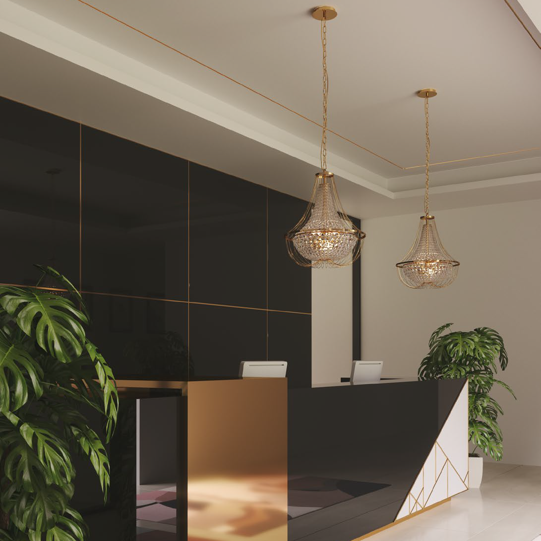 Gruppo F.T - Wholesale Kroonluchter/hangend licht - Vienna hanglamp met metalen structuur in goud of chroom en K9 kristallen (4XE14)2