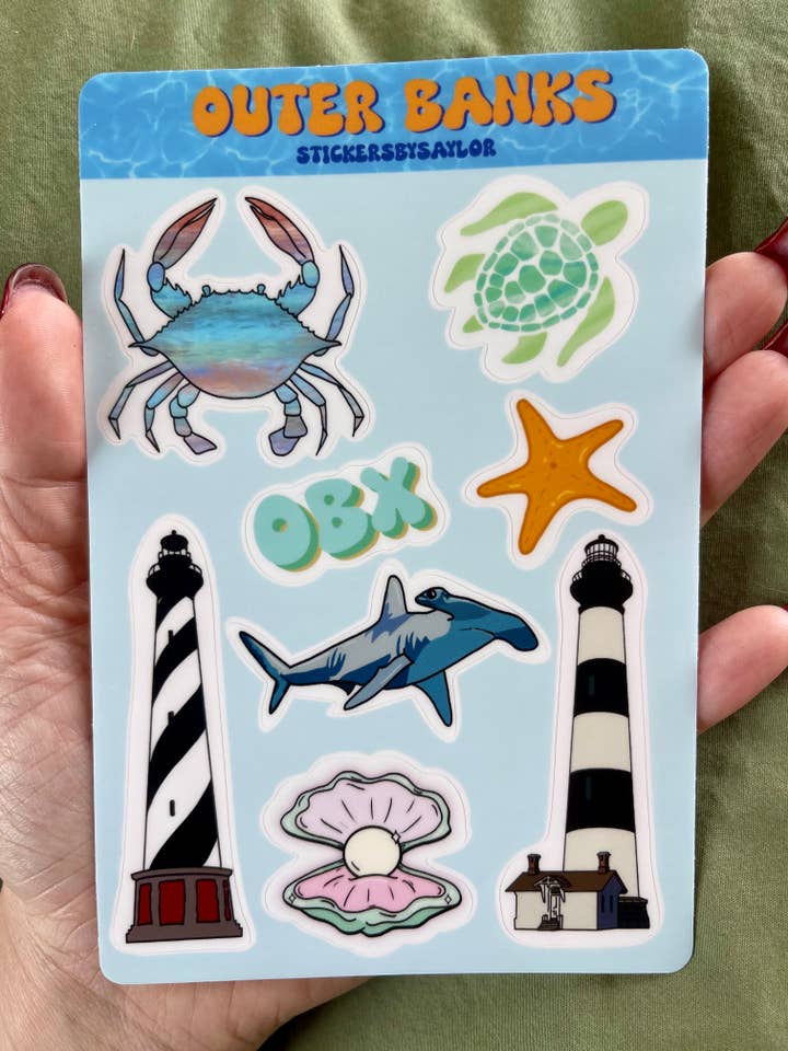 NEW 2026 Outer Banks Cape Hatteras OBX Vinyl Sticker Sheet for wholesale by Stickers by Saylor