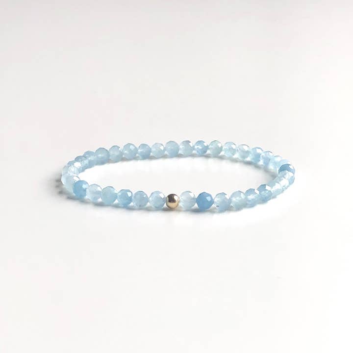 Pulsera de perlas elásticas de aguamarina, piedra preciosa genuina March para venta al por mayor de Storytime Art Studio