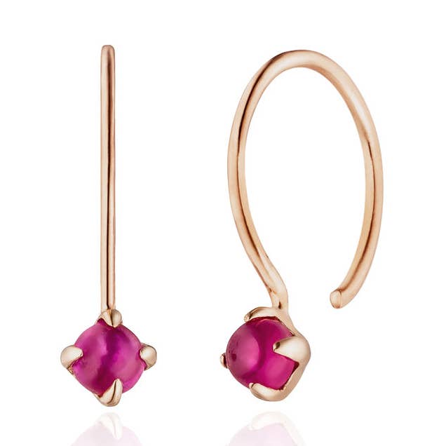 Pendientes de rubí cabujón en oro rosa de 14 quilates para venta al por mayor de Leaf Jewelry