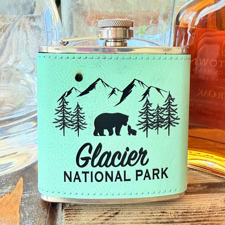 Glacier National Park Flask, Glacier Montana, East Glacier for wholesale by Parks Art Collection