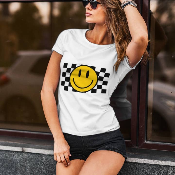 Checkered Smile Tshirt for wholesale by ST Wholesale