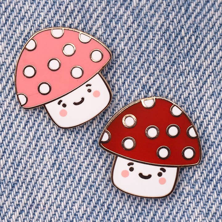 Fluffmallow (Custom duties for USA are pre-paid by us) - Wholesale Lapel Pin/Button - Cute Kawaii Mushroom Enamel Pin0