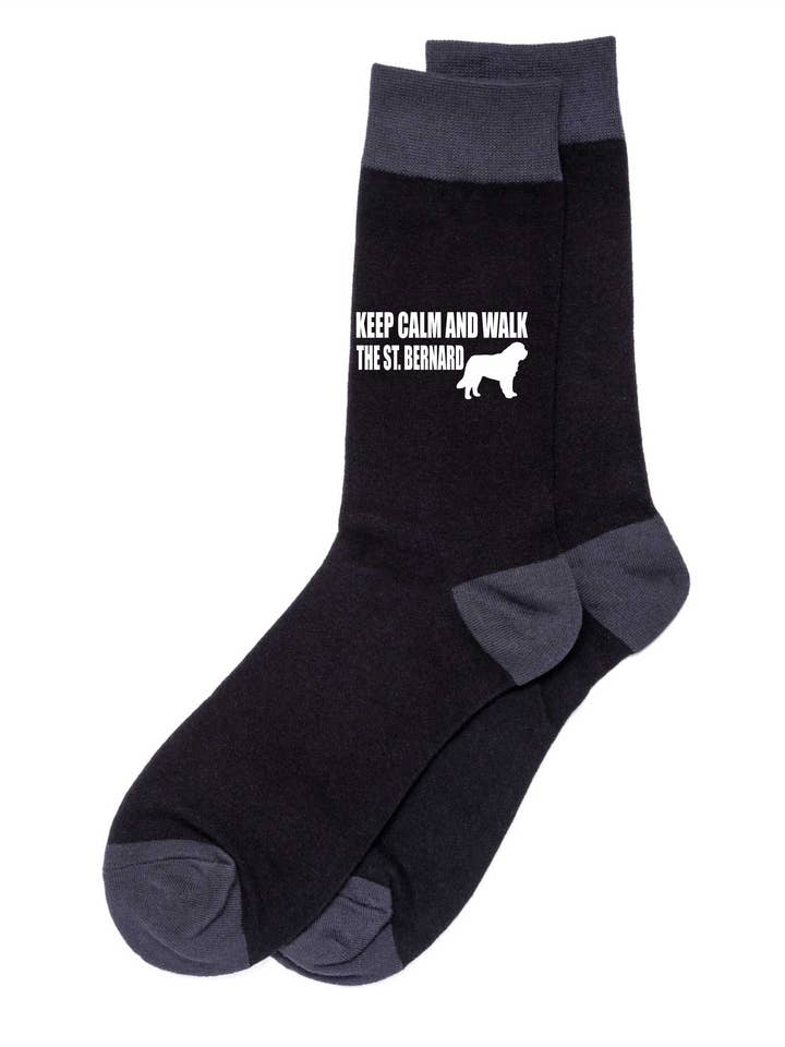 Ruhe bewahren & Saint Bernard spazieren gehen Herren Neuheit Socken Schwarzes Hundeliebhaber Geschenk für den Großhandel von Print4U