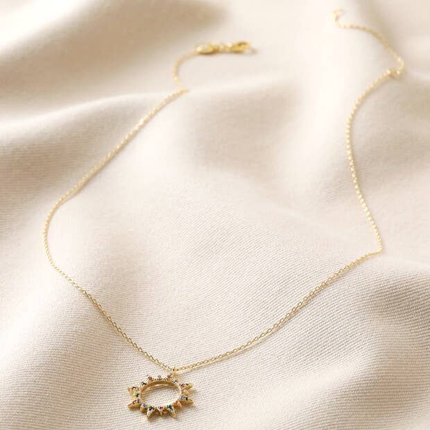 Lisa Angel - Wholesale Pendant/Charm Necklace - Rainbow Crystal Sunburst Pendant Necklace in Gold